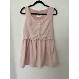 Paper Heart Anthropologie Mini Dress Pink Linen Blend Zip Preppy Women Size L